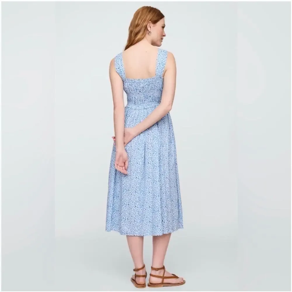Gap Dress Womens Large Blue Floral Ditsy Sleeveless Cottage Prairie Milkmaid - Picture 2 of 11